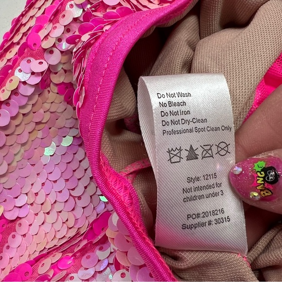 Weissman Costume Asymmetrical Side Bustle Biketard Pink Sequin NEW XL Adult - Picture 6 of 10